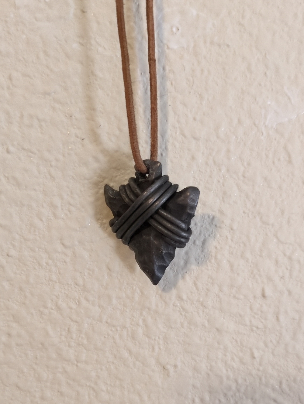 Handcrafted Black Arrowhead Pendant Necklace - Leather Cord
